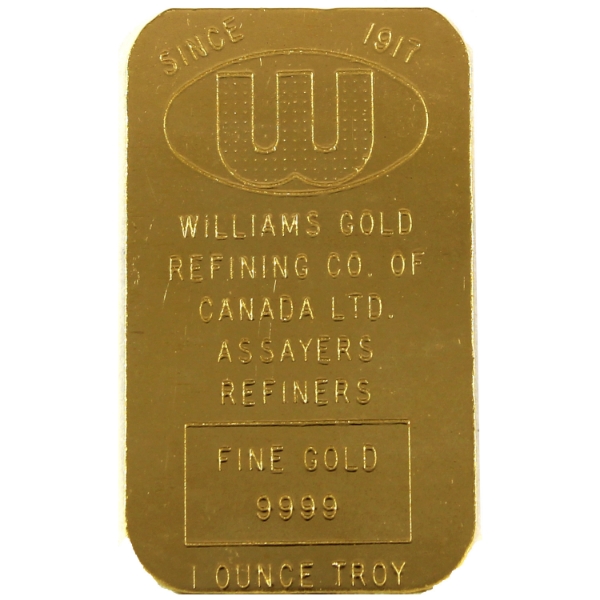 1oz Gold Williams Gold Refining Co. of Canada Vintage .9999 Gold Bar *Scarce!* (Tax Exempt)