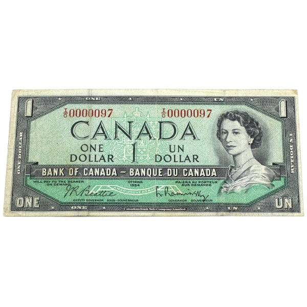 BC-37b 1954 $1 Ungraded Beattie-Rasminsky Low Serial Number SN:I/O0000097