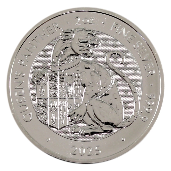 2oz Great Britain 2025 5 Pounds Tudor Beasts Queen's Panther .9999 Fine Silver Coin (Tax Exempt)