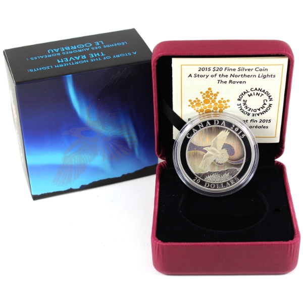 2015 $20 A Story of the Northern Lights: The Raven Fine Silver Coin (Tax Exempt)