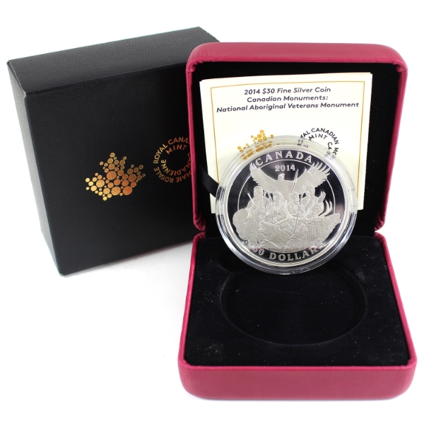 2014 $30 Canadian Monuments: National Aboriginal Veterans Monument Fine Silver Coin (Tax Exempt)