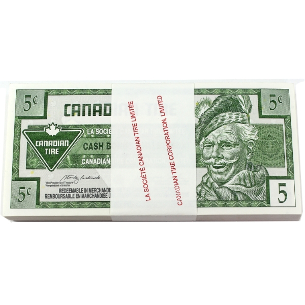 Canadian Tire 1996 Bundle of Consecutive 5-cent Coupons SN: 2008081601-"700 w/ Original Bundle Band