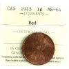 Image 1 : 1-cent 1915 ICCS MS64 Red