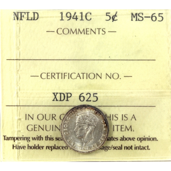 Newfoundland 5-cent 1941C ICCS MS65