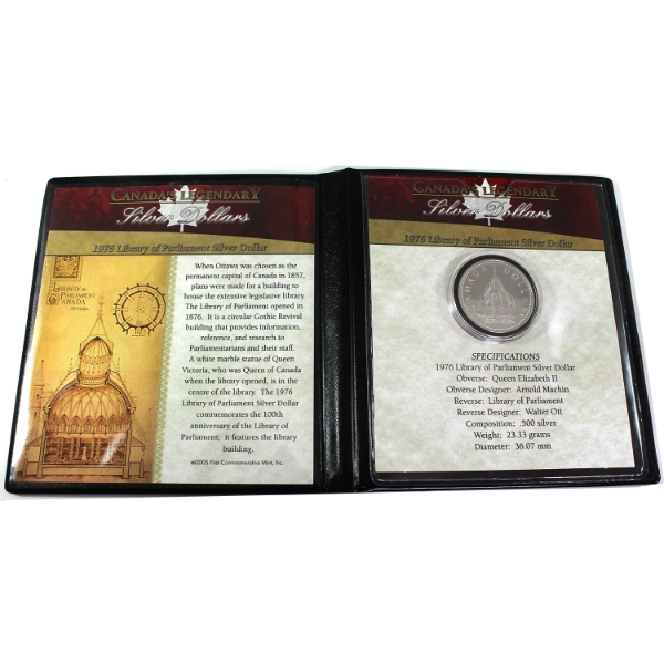 1976 Library of Parliament Silver Dollar in First Commemorative Mint Holder