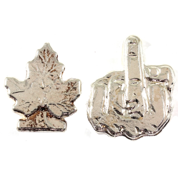5oz Lot Total! Beaver Bullion 3oz Middle Finger & 2oz Maple Leaf .999 Fine Silver. 2pcs (Tax Exempt)