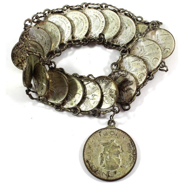 Mexico Silver Plated Bracelet Made of 1 Centavo & 5 Centavo Coins