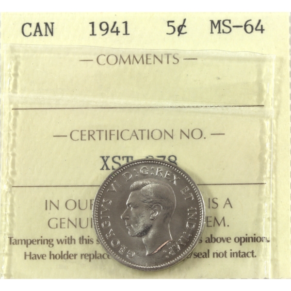 5-cent 1941 ICCS MS64