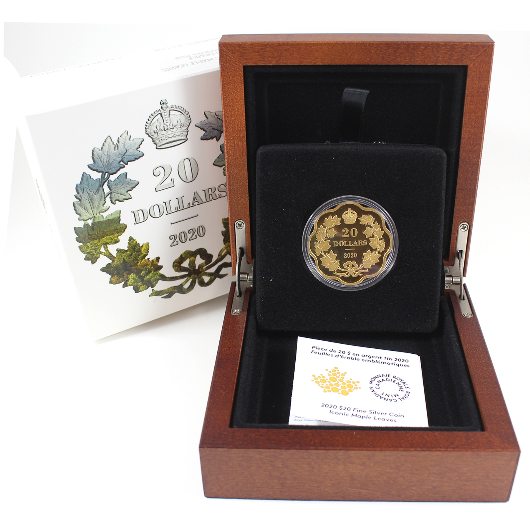 Iconic Maple Color 2020 $20 Iconic Maple Leaves .9999 Fine Silver Gold Plated Coin (Tax ...