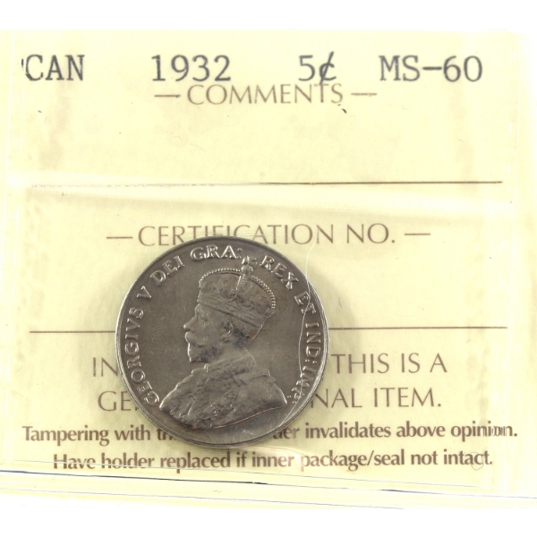 5-cent 1932 ICCS MS60