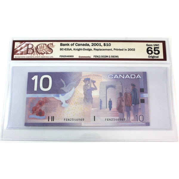 BC-63bA 2001 $10 BCS GEM UNC65 Original Printed 2002 Knight-Dodge FEN(2.502-2.583) SN: FEN2546969