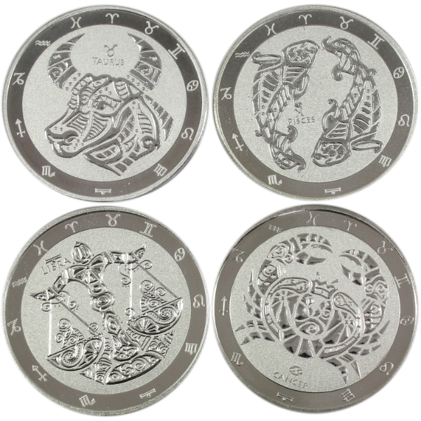 4x 1oz Tokelau 2021 $5 Zodiac Signs .999 Fine Silver Rounds. 4pcs. (Tax Exempt)