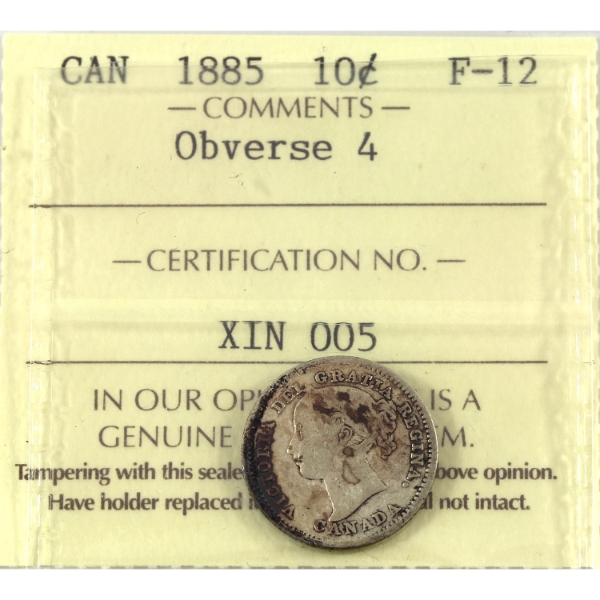 10-cent 1885 Obverse 4 ICCS F12