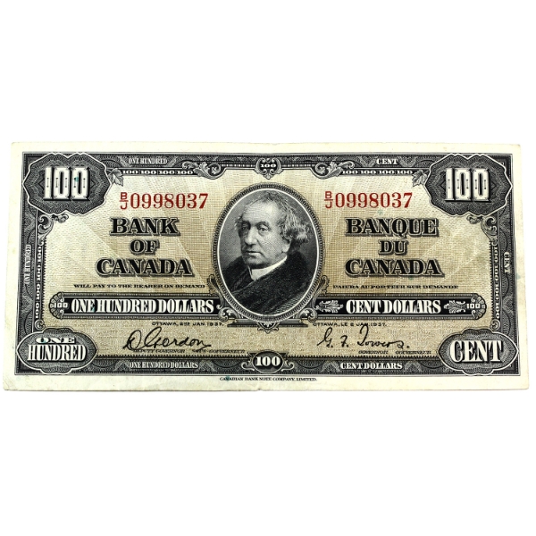 BC-27b 1937 $100 VF-EF Gordon-Towers SN: B/J0998037