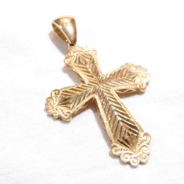 Large 14K Yellow Gold Textured Cross Pendant 2 1/4" Length by Just Under 1.5" Wide & 5.89 grams. 