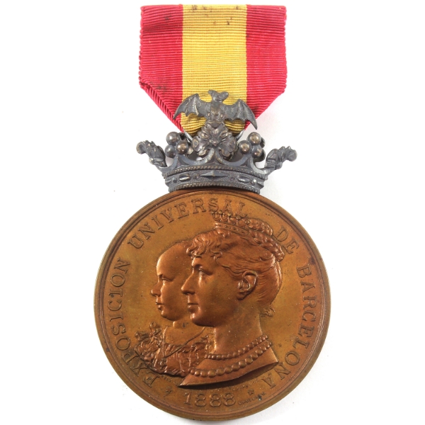 Barcelona 1888 World's Fair Prize Medal 63.5g-Bronze, 50mm