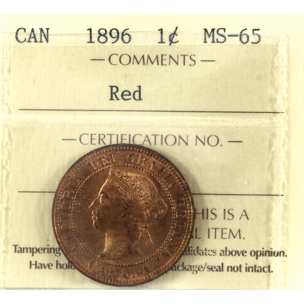 1-cent 1896 ICCS MS65 Red