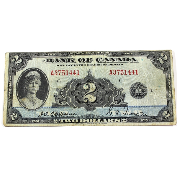 BC-3 1935 $2 English F-VF Osborne-Towers SN: A3751441 Check Letter C