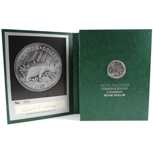Limited Edition 1980 Arctic Territories Commemorative Silver Dollar in SIGNED Presentation Folder.