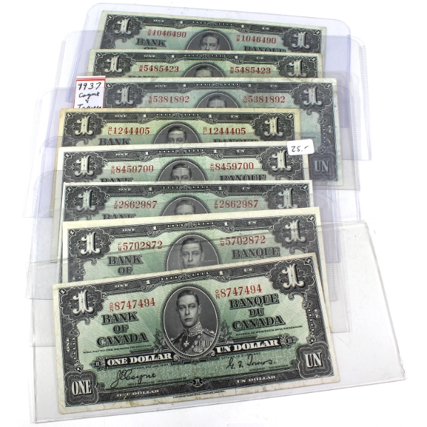 Group Lot of 1937 $1 Banknotes in Average Condition. 8pcs