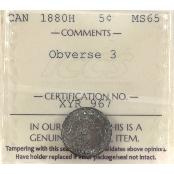 5-cent 1880H Obv 3 ICCS MS65