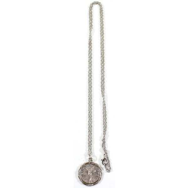 Mexico Silver 2001 1/20 Onza .999 Fine Silver Bezeled Coin Necklace (Tax Exempt)