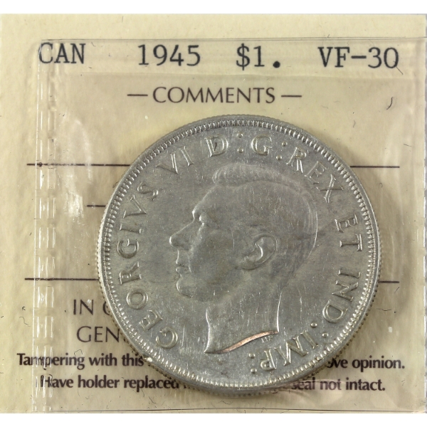 Silver $1 1945 ICCS VF30