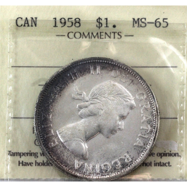 Silver $1 1958 ICCS MS65