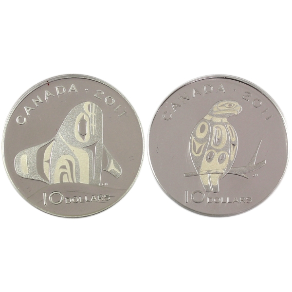2011 $10 Canadian Wildlife Indigenous Art 1/2oz .9999 Fine Silver Coins. 2pcs. (Tax Exempt)