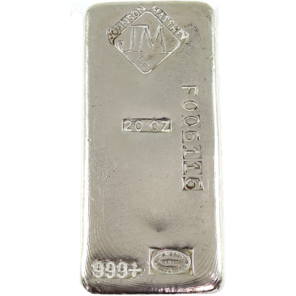 20oz Johnson Matthey Canada Vintage .999+ Silver Bar, SN: F006116. Mintage of <100! (Tax Exempt)