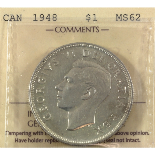 Silver $1 1948 ICCS MS62