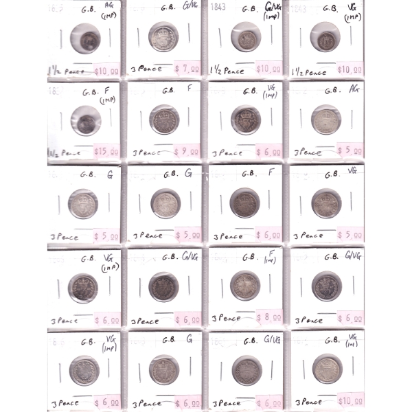 Great Britain Mixed Denomination 1835-1939 AG to AU in 20-Pocket Sheets. 40pcs.