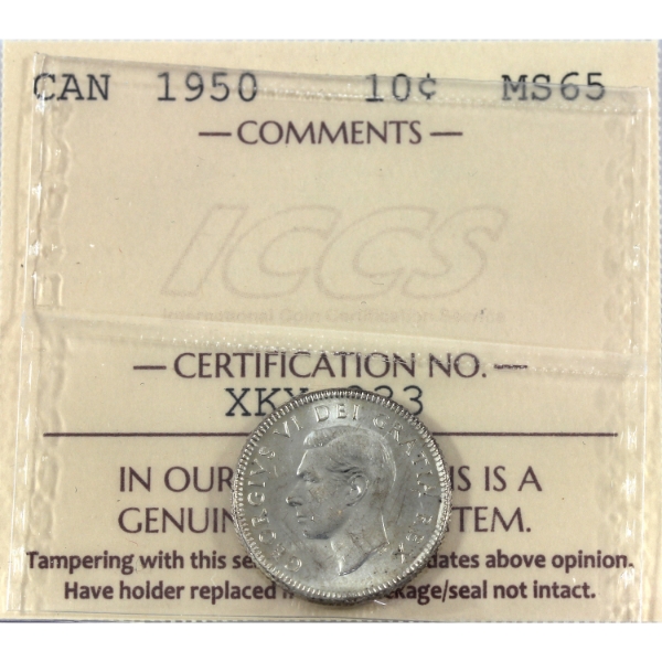 10-cent 1950 ICCS MS65