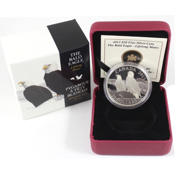 2013 $20 The Bald Eagle - Lifelong Mates .9999 Fine Silver Coin (Tax Exempt)