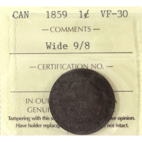 1-cent 1859 Wide 9/8 ICCS VF30