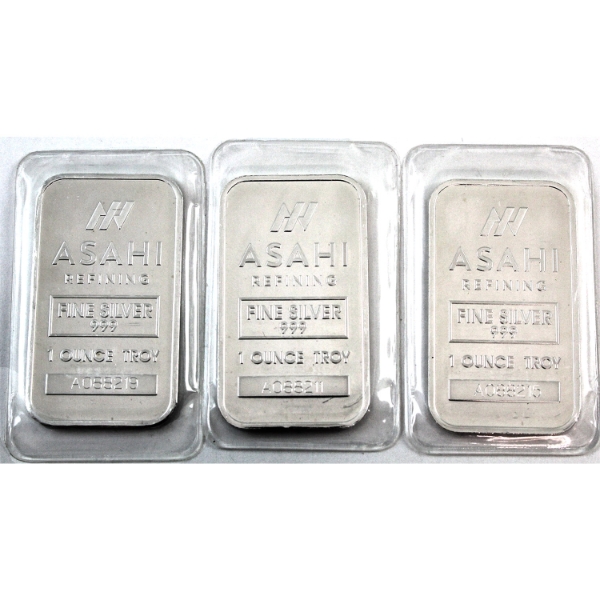 3x 1oz Asahi Refining .999 Fine Silver Bars. 3pcs (Tax Exempt)