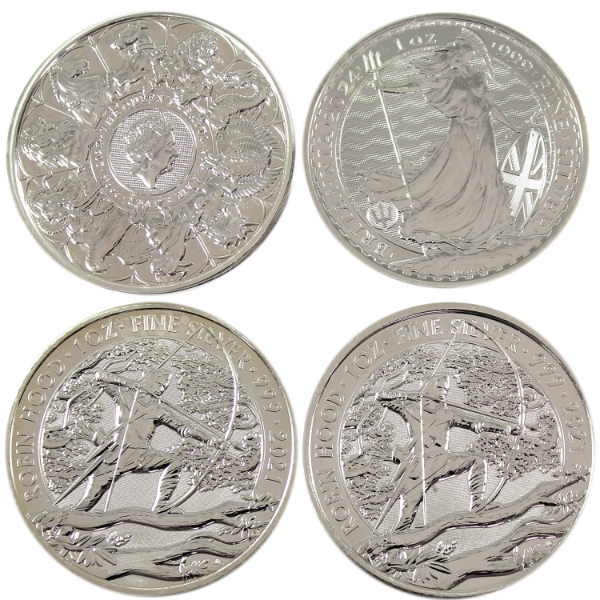 5oz Lot Total! Great Britain 2021-2024 Fine Silver Rounds. 4pcs. (Tax Exempt)