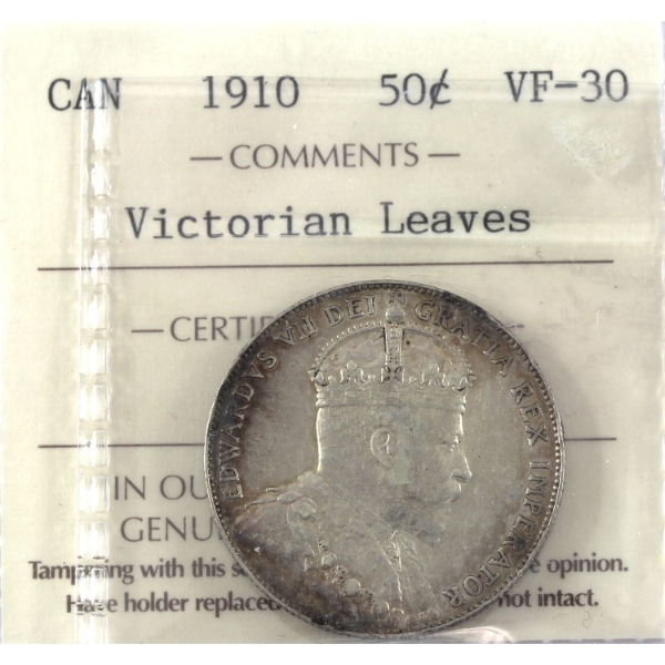 50-cent 1910 Victorian Leaves ICCS VF30