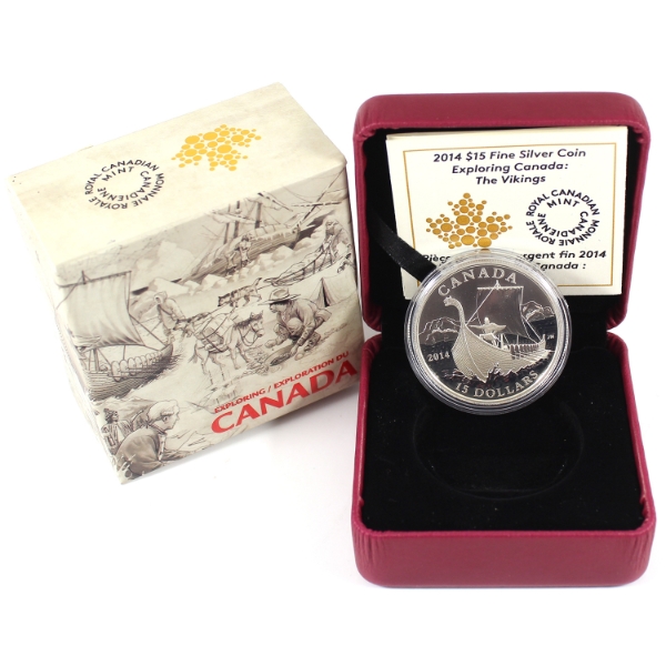 2014 $15 Exploring Canada - The Vikings 23.17g .9999 Fine Silver Coin (Tax Exempt)