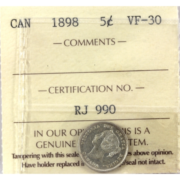 5-cent 1898 ICCS VF30