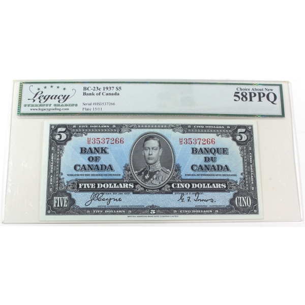 BC-23c 1937 $5 Legacy Choice AU58 PPQ Coyne-Towers SN:H/S3537266