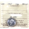 Image 1 : 10-cent 1947 ICCS MS65. Soft Caramel Hues Surrounding Blast White Centre