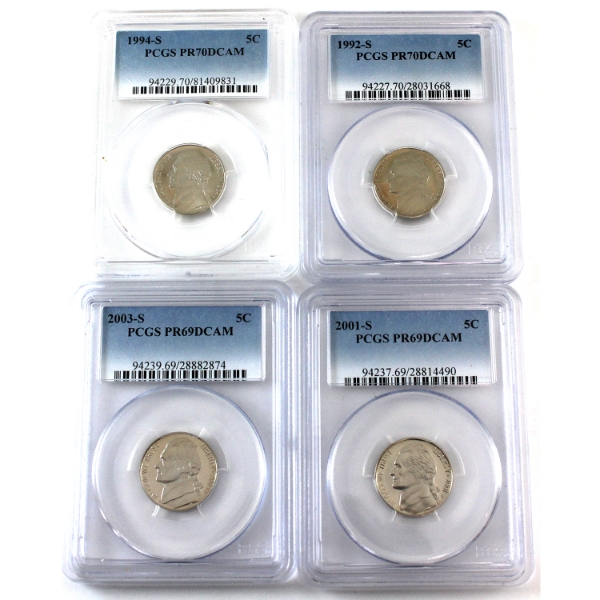 USA Nickels 1992-S, 1994-S, 2001-S & 2003-S PCGS PR69 or PR70 DCAM. 4pcs