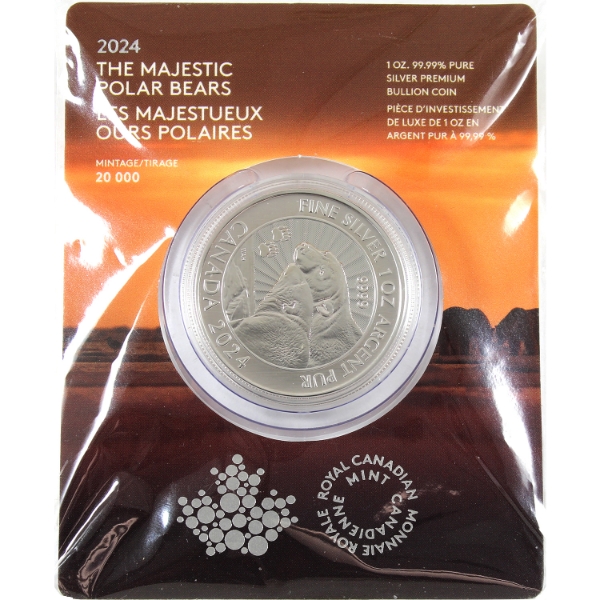 2024 $5 The Majestic Polar Bears 1oz .9999 Fine Silver Coin, Still Sealed! (Tax Exempt)