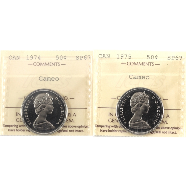 50-cent 1974 & 1975 ICCS SP67 Cameo. 2pcs.