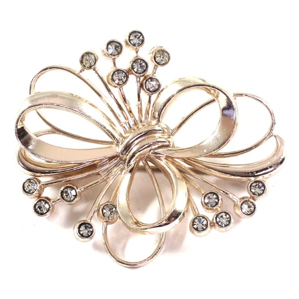Petra Silver Toned Bow Brooch w/ Crystal Elements