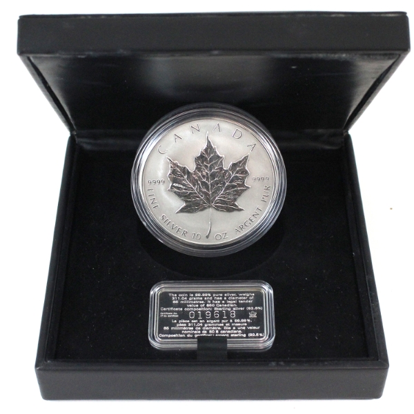 1998 $50 10th Anniv. SML 10oz Fine Silver w/ Sterling Silver Plaque of Authenticity (Tax Exempt)