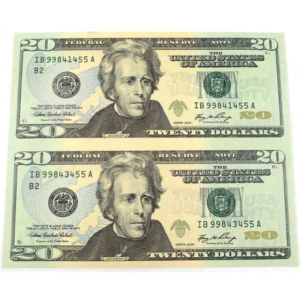 USA 2006 Bank Of Chicago, Illinois $1 Uncut Sheet of 2 Notes. 2pcs