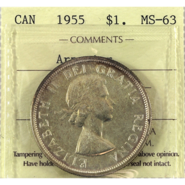 Silver $1 1955 Arnprior ICCS MS63