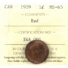 Image 1 : 1-cent 1929 ICCS MS65 Red